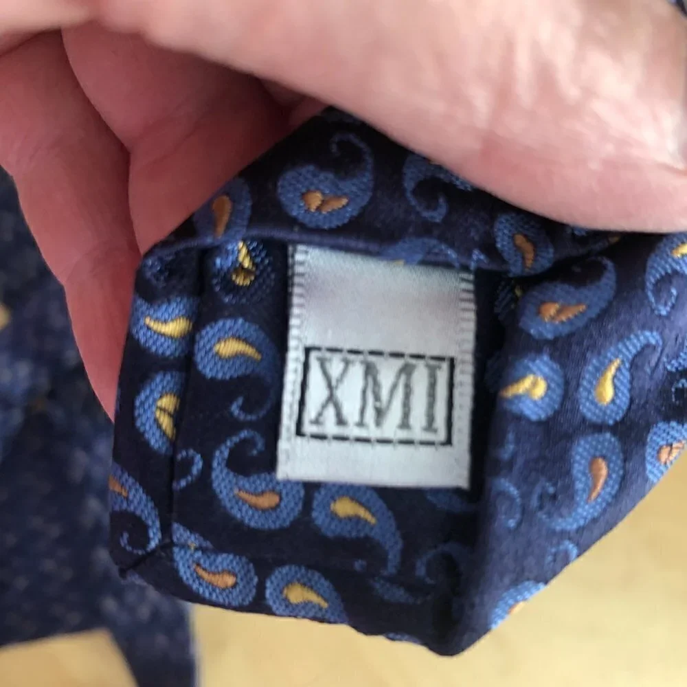 XMI Umbria Silk Necktie Men's Navy & Cobalt with Gold Hand Made Tie - NEW
